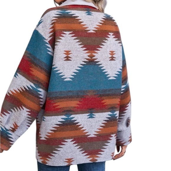 Boho Aztec Shacket Oversized Button Down - Picture 1 of 5